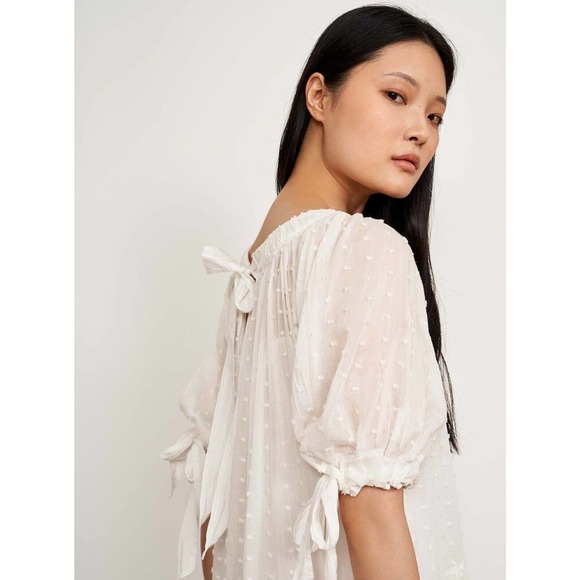 La Ligne NWT White Ballon Sleeves Clara Dot Swiss Dress Size M - Picture 7 of 11